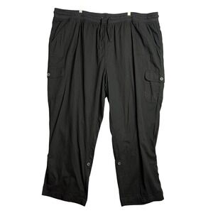 Woman Within Cargo Capris Roll Tab Pant Plus Size 30W Black Utility Casual NEW